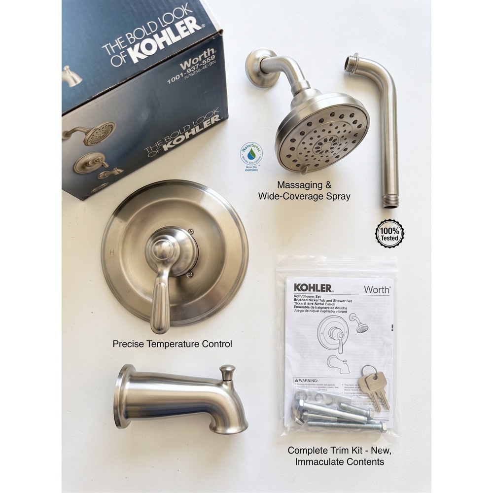 Kohler Worth Bath and Shower Set Vibrant Brushed Nickel R76258-4E-BN NEW